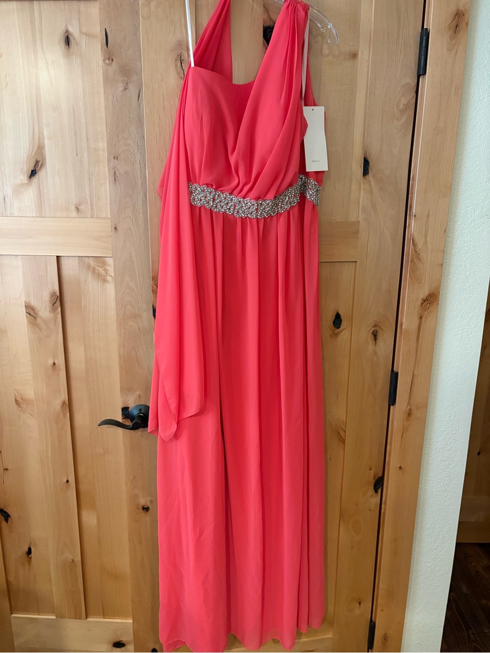 Elegant Coral Prom Dress with Crystal Waist